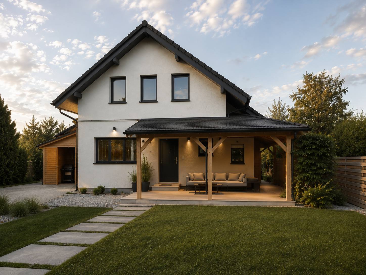 Rodinný dům 4+1 Lovosice – AI návrh – pohled ze zahrady